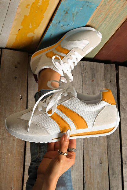 Block Patchwork Breathable Lace-up Sneakers: White / (US 9.5)41