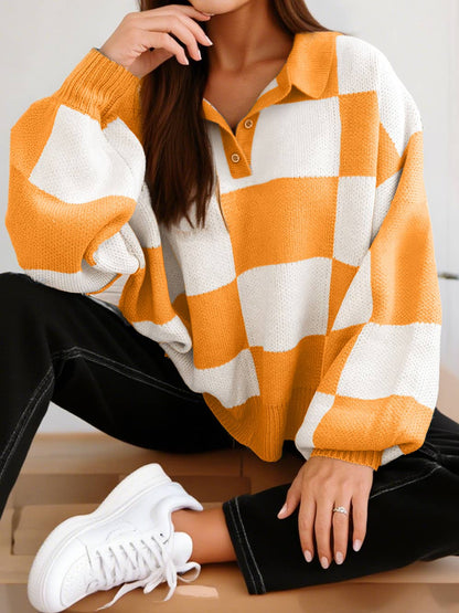 Checkered V-Neck Sweater: S