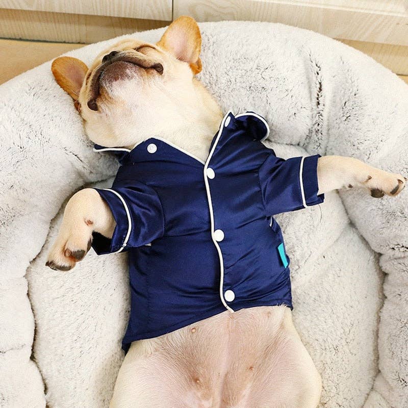 Luxury Silk Pajamas: Navy Blue / S