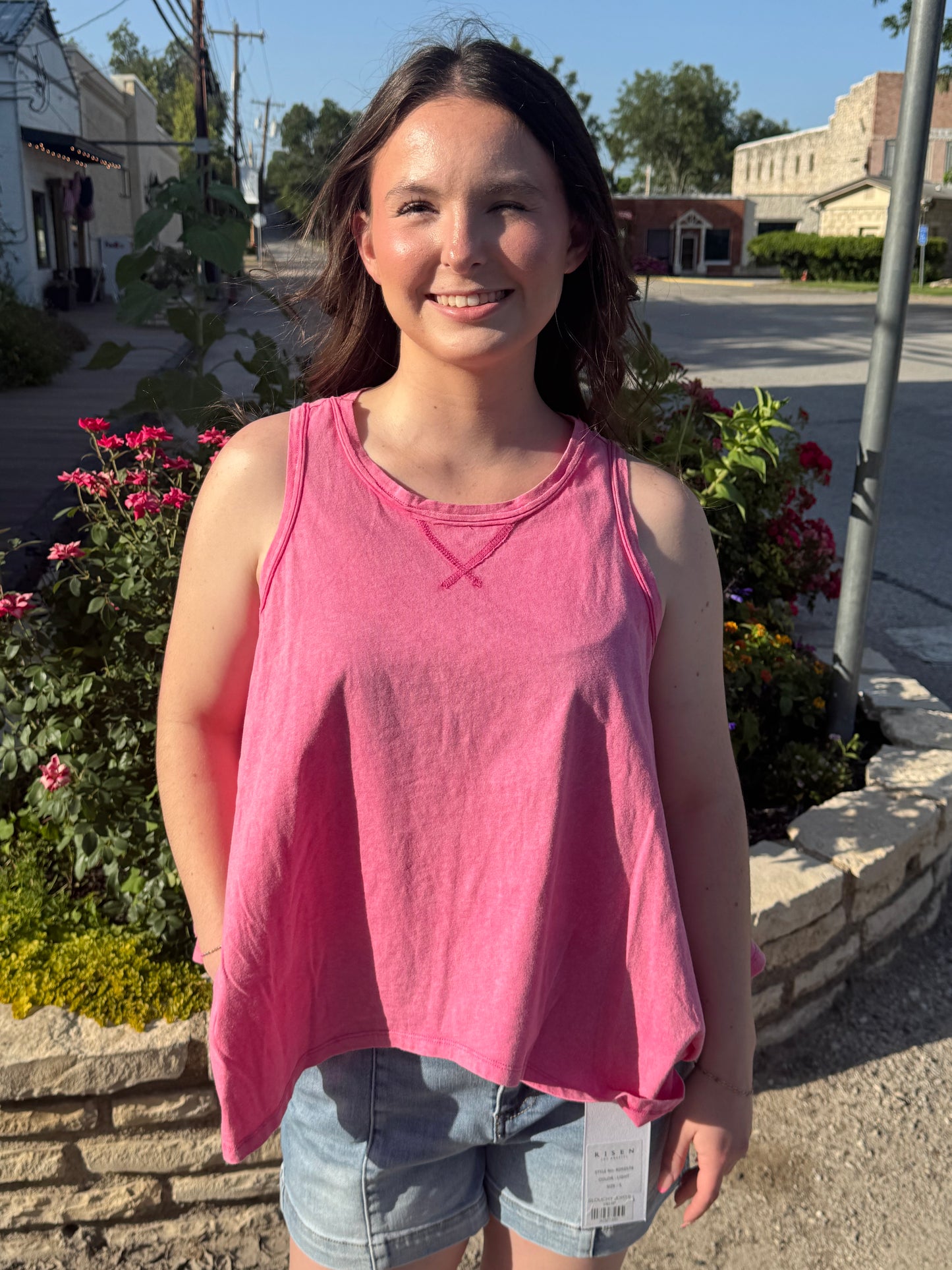 Pink Mineral Wash Knit Tank Top