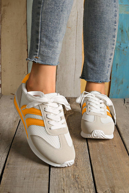 Block Patchwork Breathable Lace-up Sneakers: White / (US 10)42