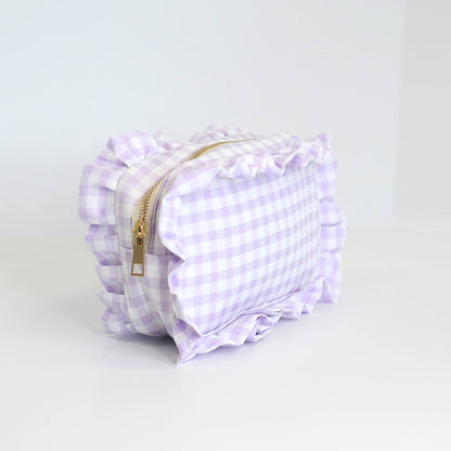 Ruffle Zipper Cosmetic Bag: Red