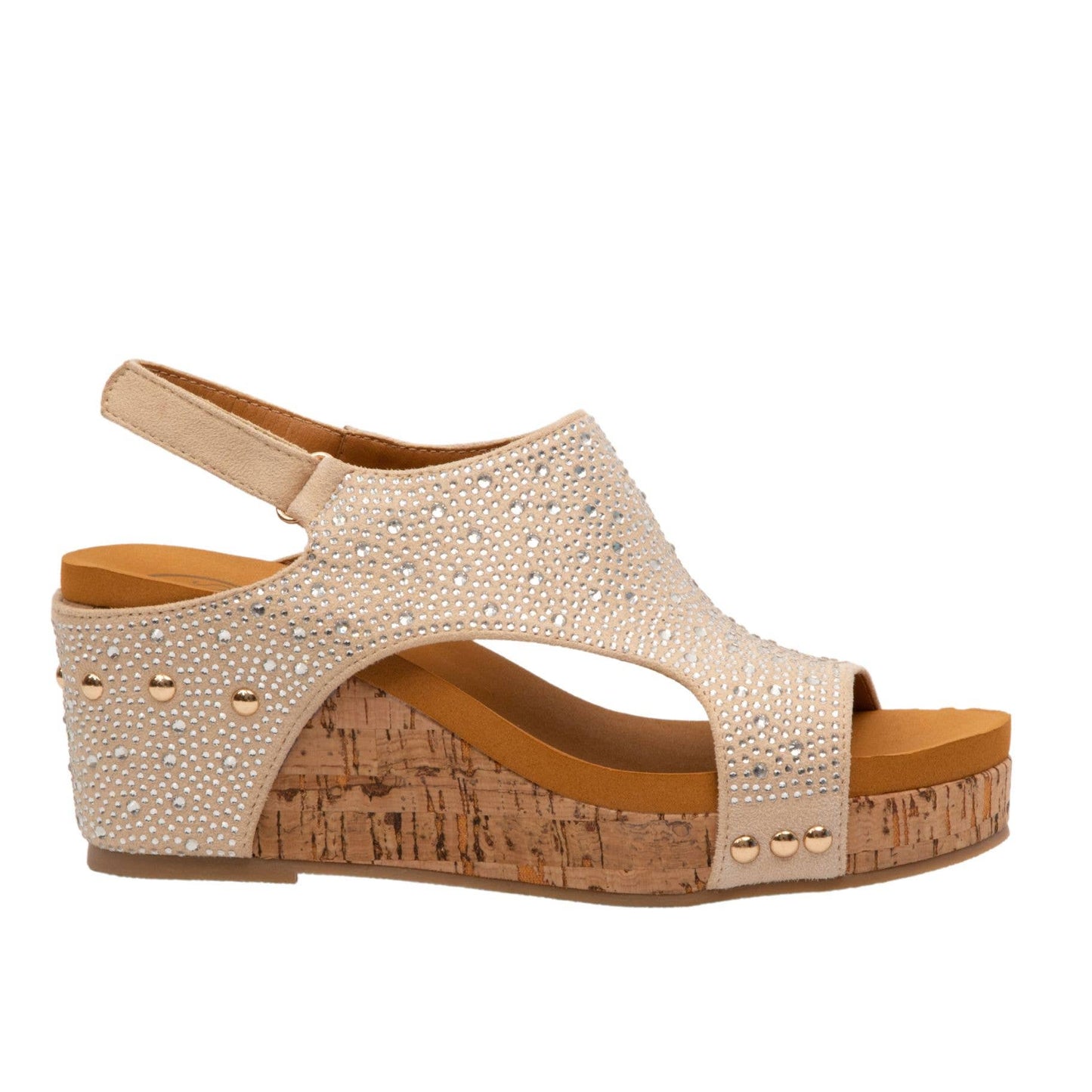 BARB Rhinestone Cushioned Women Slingback Velcro Cork Wedge: Pink Crystal / 7