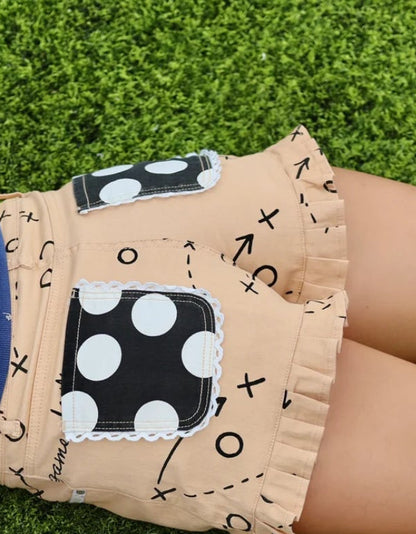 Football Playbook Sketch Denim Ruffle Shorts