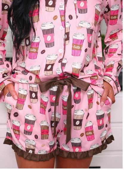 Coffee Date Ruffle Pajama Set