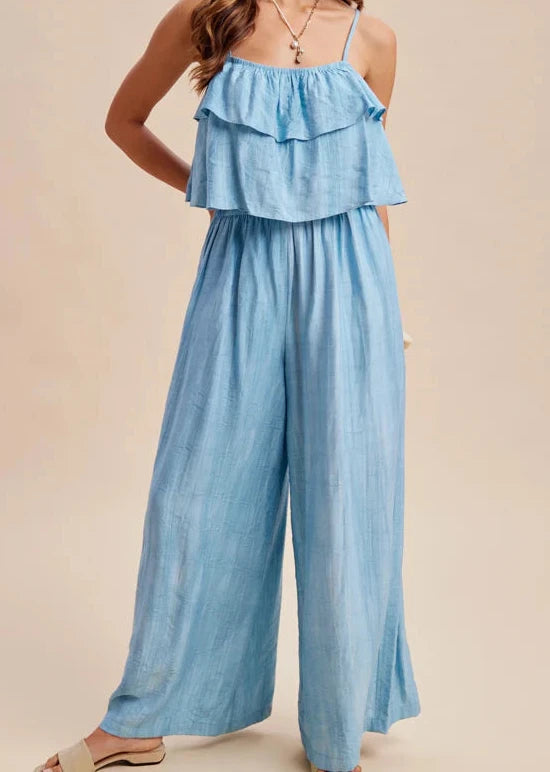 Sea blue Ruffled Cami Jumpsuit