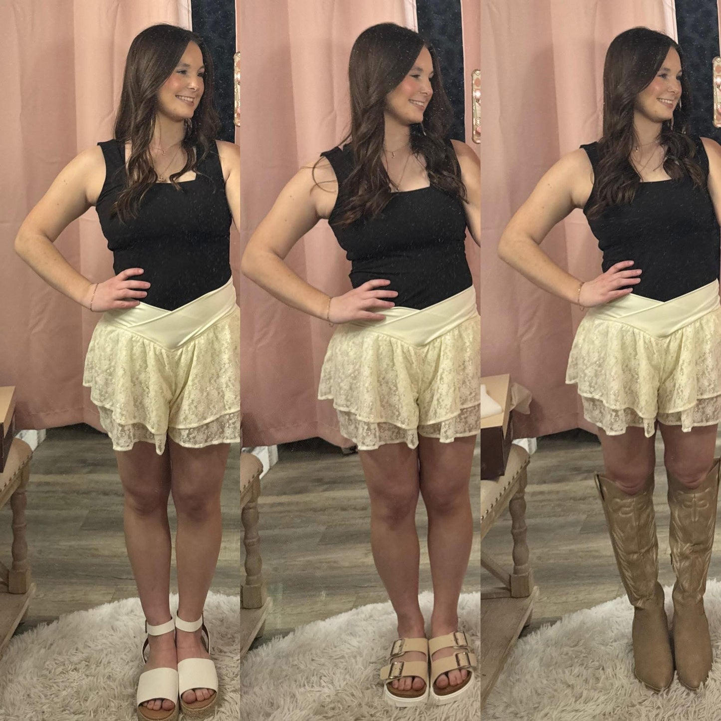 Cream Double Layered Lace Shorts