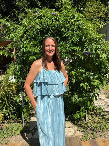 Sea blue Ruffled Cami Jumpsuit