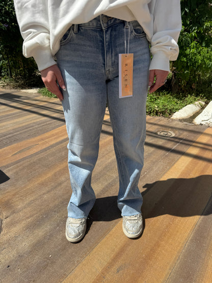 Light Wash Mid Rise Crop Straight