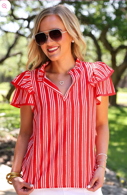 Layla Striped Flutter Sleeve