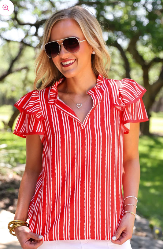 Layla Striped Flutter Sleeve