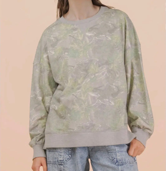 Oversized Round Neck Long Camo Knit Top