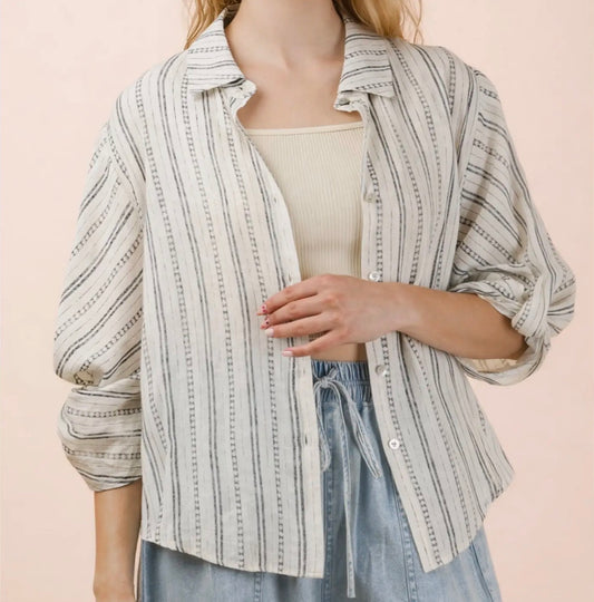 Roll Up Half Sleeve Stripe Shirt Top