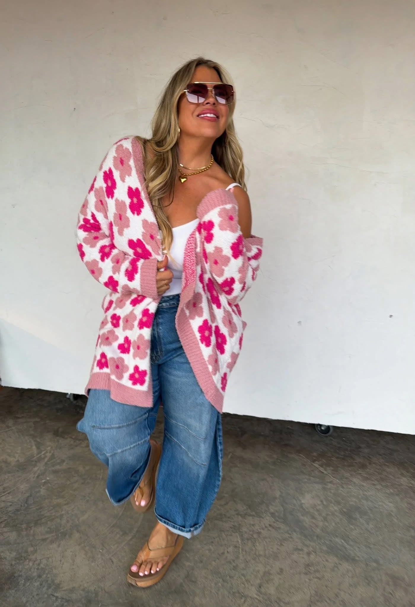 Spring Cloud Cardigan Pink Flowers OS