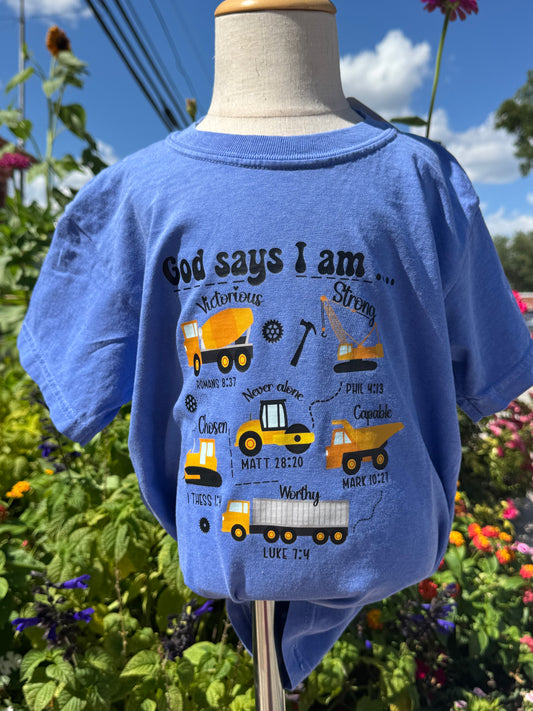 God says I am boys Dumptruck t-shirt