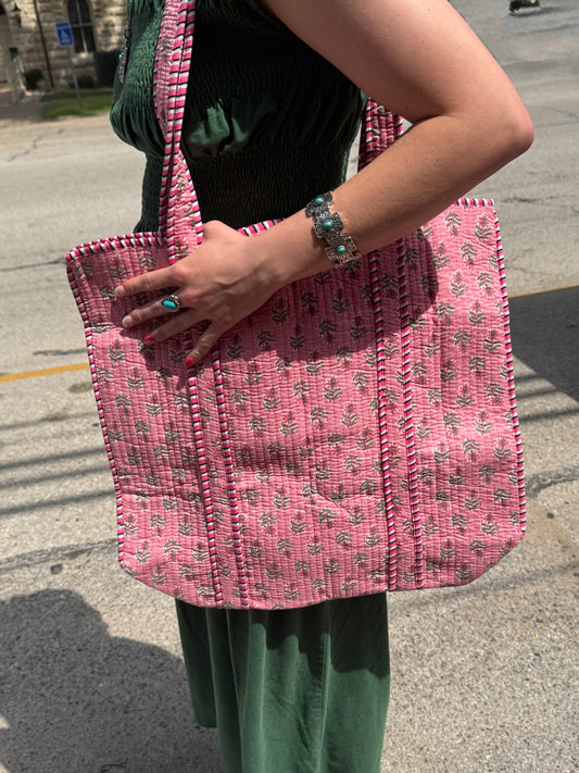 Pink Floral Tote Bag