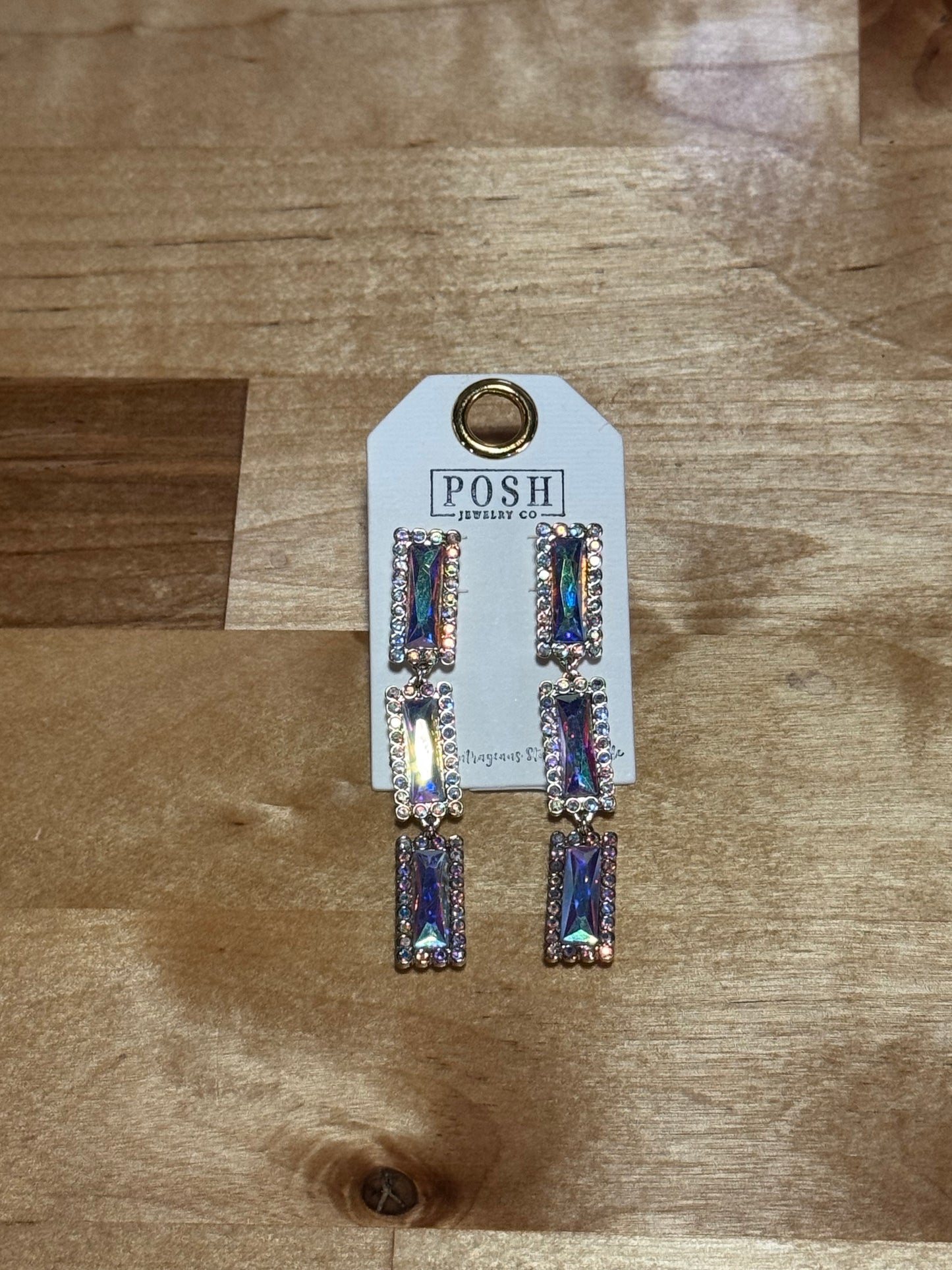 triple rectangle rhinestone earrings