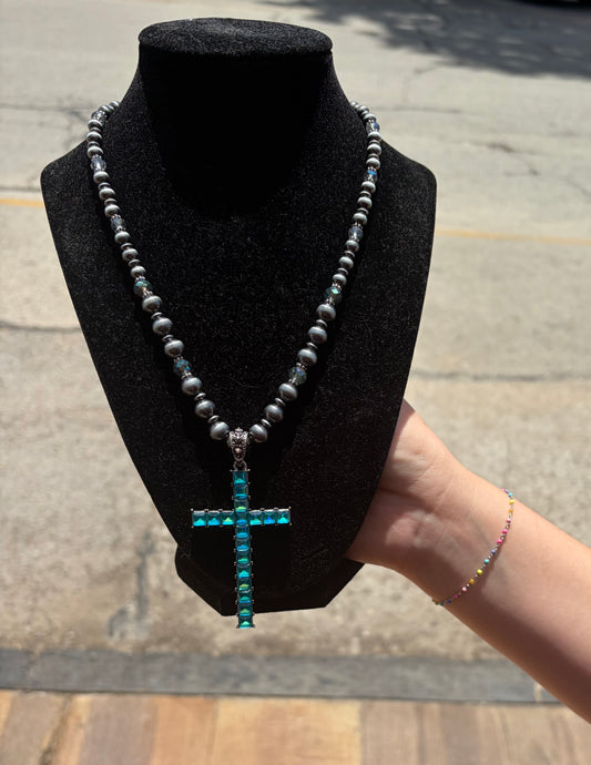 Western rhinestone cross  Necklace