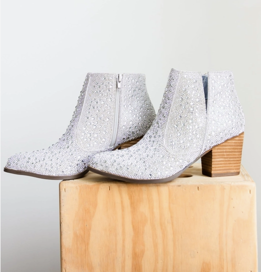 Shine Star Rhinestone Bootie in Silver
