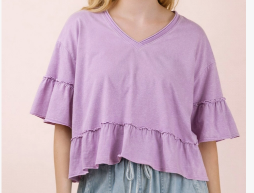 Lavender Flowy V Neck Shirt