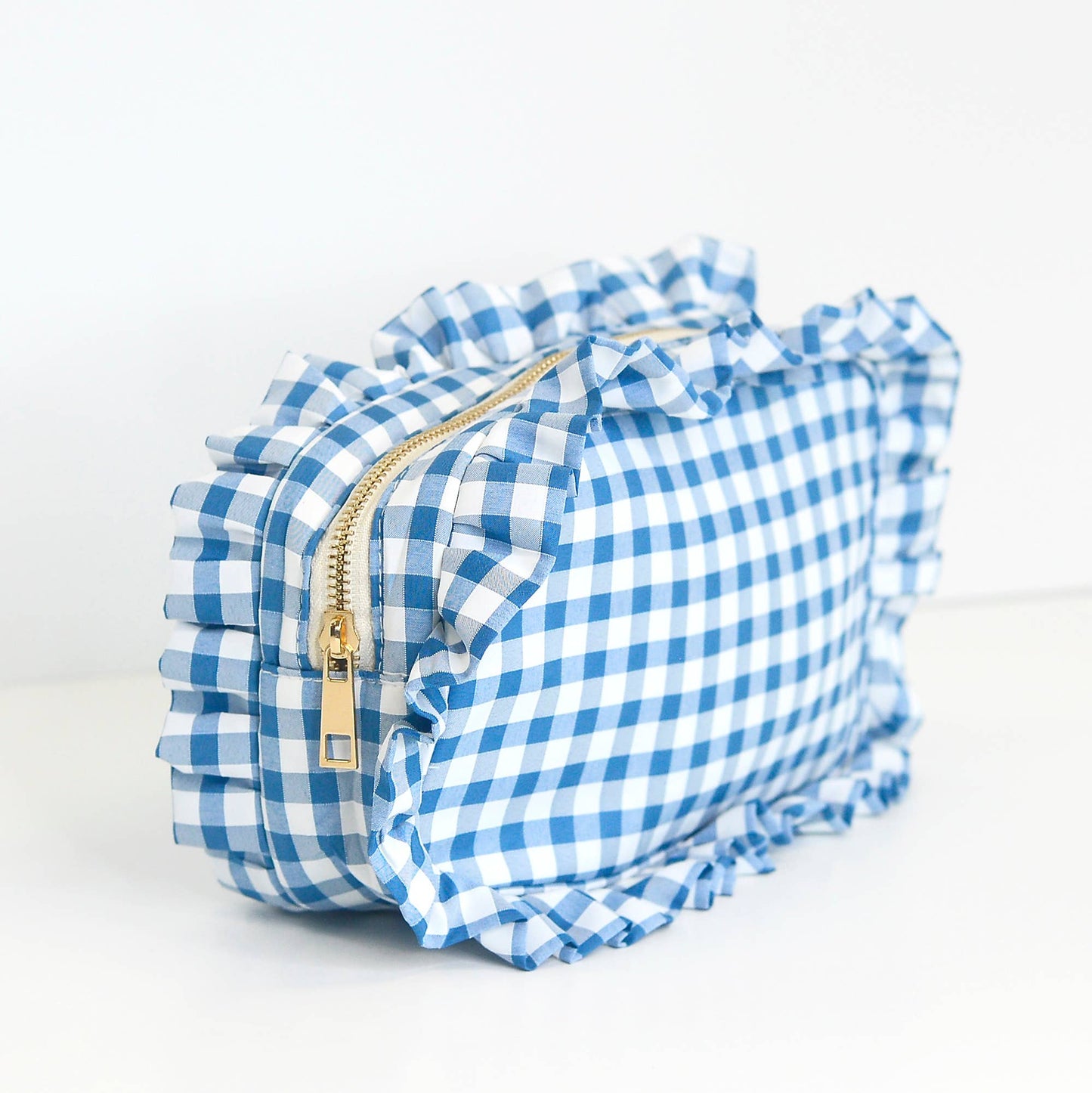 Ruffle Zipper Cosmetic Bag: Light Blue