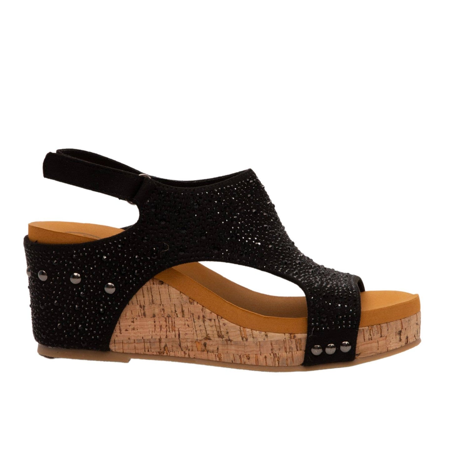 BARB Rhinestone Cushioned Women Slingback Velcro Cork Wedge: Pink Crystal / 8