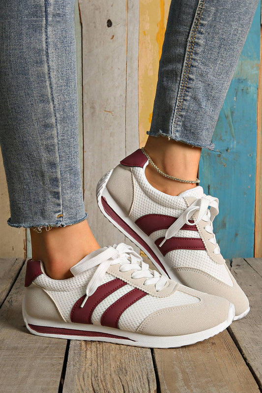 Block Patchwork Breathable Lace-up Sneakers: White / (US 8.5)40