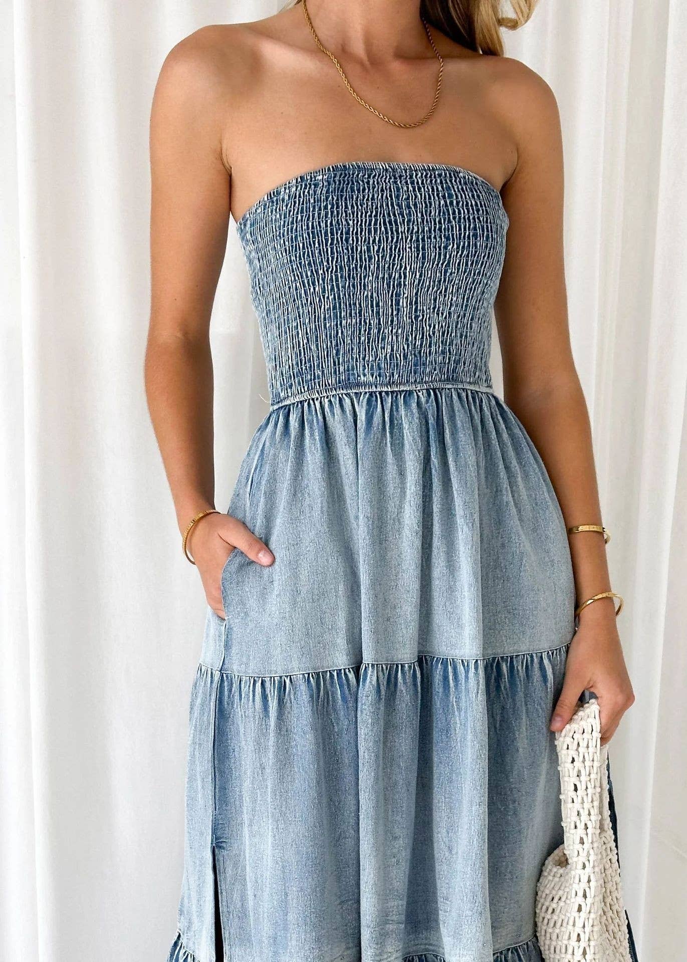 Off-Shoulder Jean Dress: XL