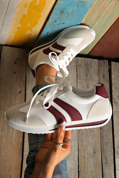 Block Patchwork Breathable Lace-up Sneakers: White / (US 10)42
