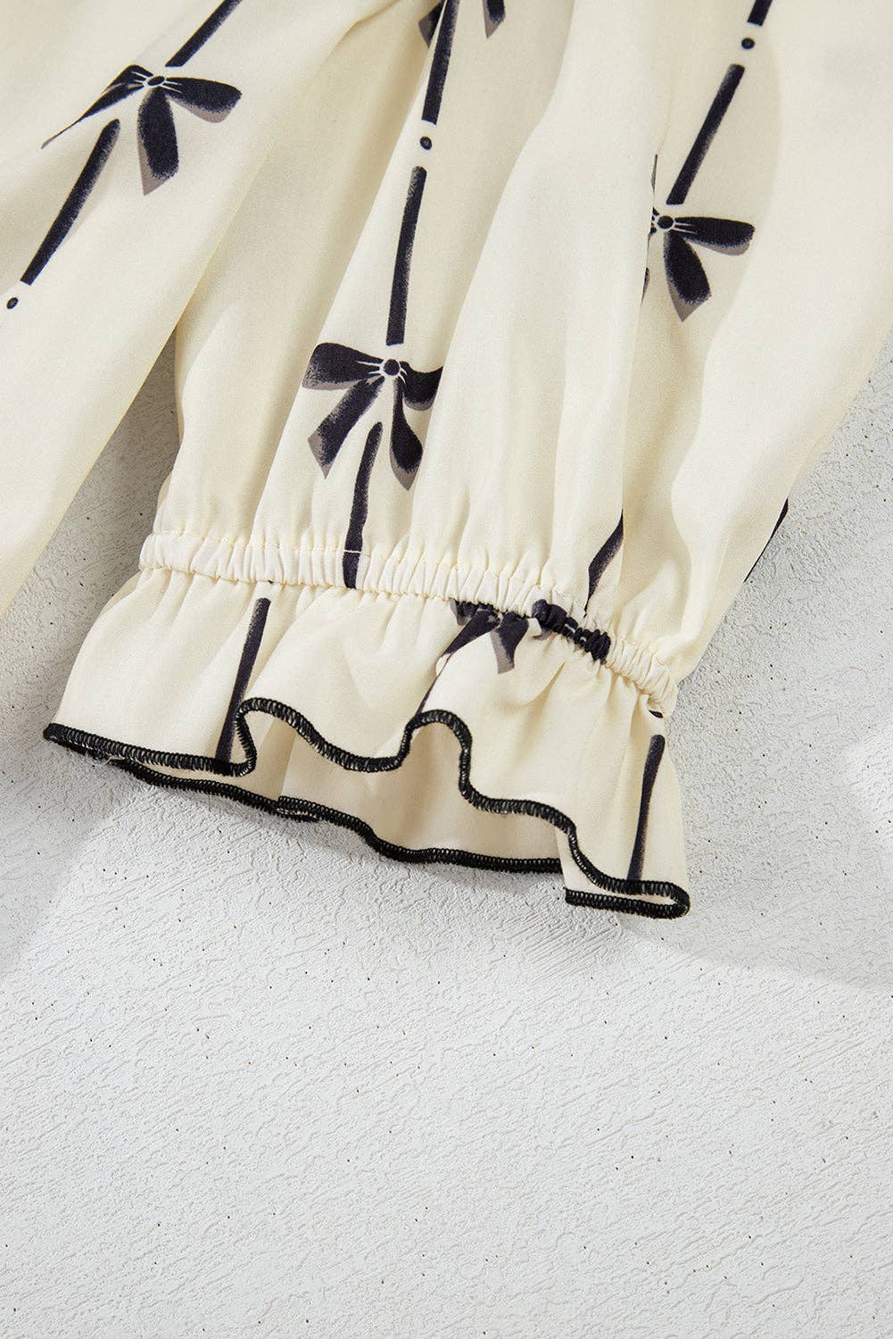 Beige Bowknot Bubble Sleeve Mini Dress: L