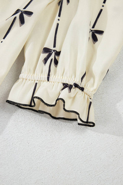 Beige Bowknot Bubble Sleeve Mini Dress:XL