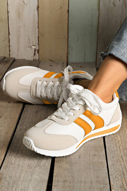 Block Patchwork Breathable Lace-up Sneakers: White / / (US 6)37