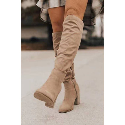 Suede Chunky Heel Knight Boots: 41