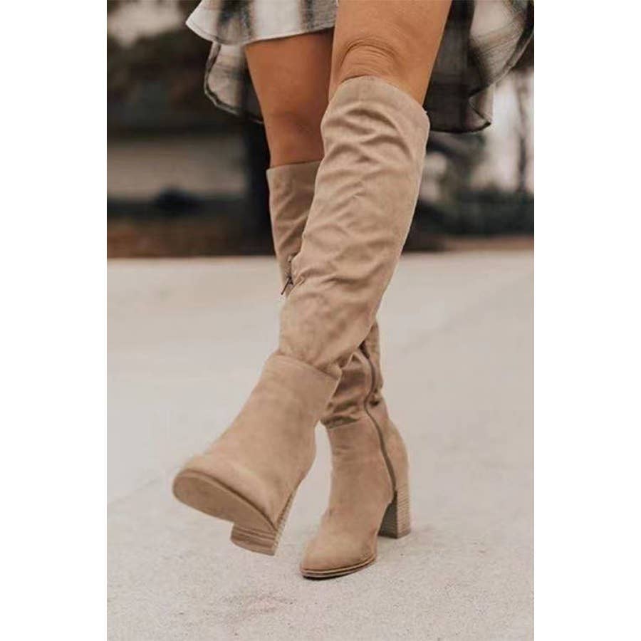 Suede Chunky Heel Knight Boots: 35