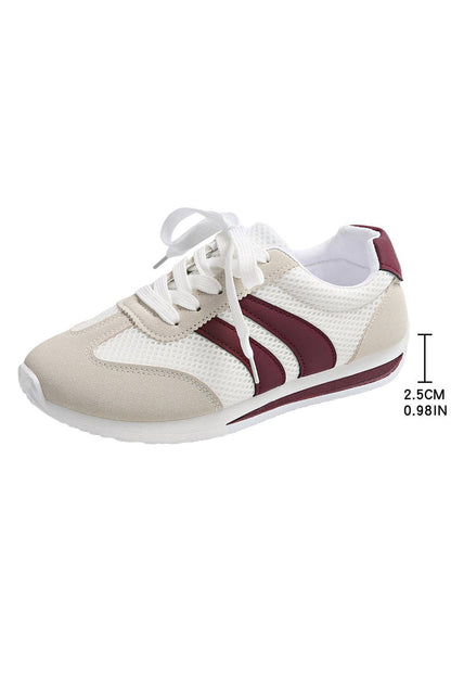 Block Patchwork Breathable Lace-up Sneakers: White/ (US 8)39
