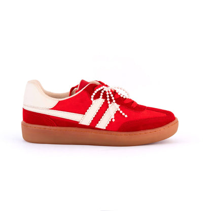 Women’s Suede Sneakers – Retro Gum Sole with Charm Included: Red / 6