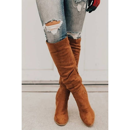 Suede Chunky Heel Knight Boots: 36