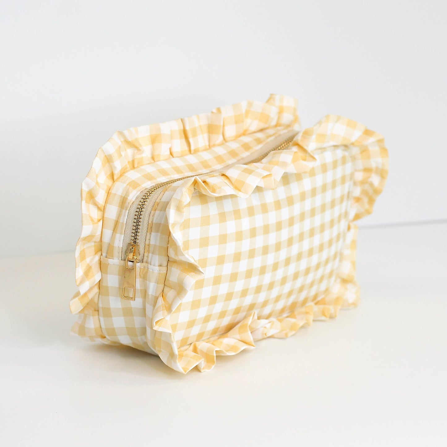 Ruffle Zipper Cosmetic Bag: Light Blue