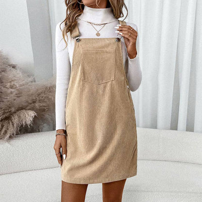 Corduroy Overall Dress - Coffee  XL