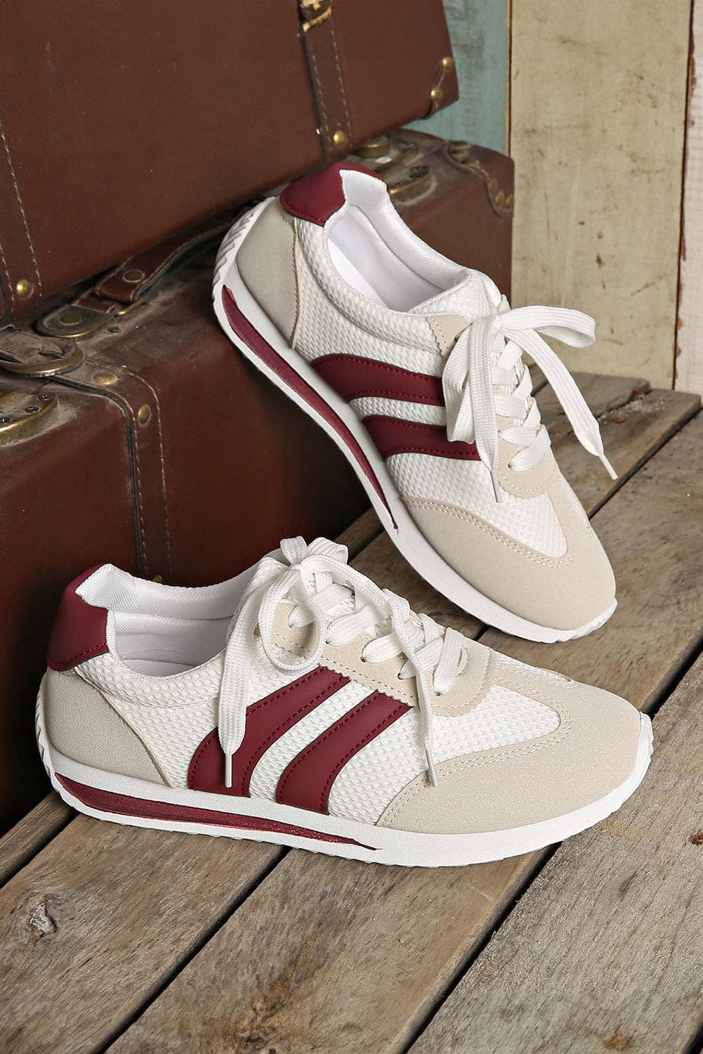 Block Patchwork Breathable Lace-up Sneakers: White / (US 9.5)41