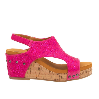 BARB Rhinestone Cushioned Women Slingback Velcro Cork Wedge: Pink Crystal / 9