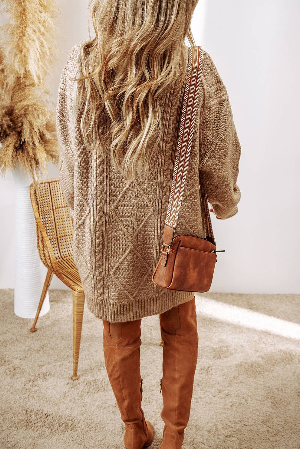 Cable Knit Loose Fit Sweater Dress: M