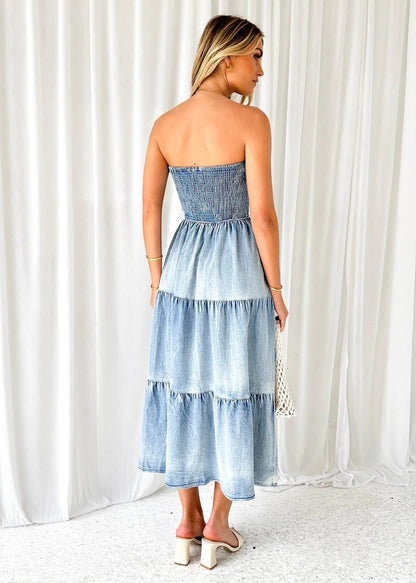 Off-Shoulder Jean Dress:L