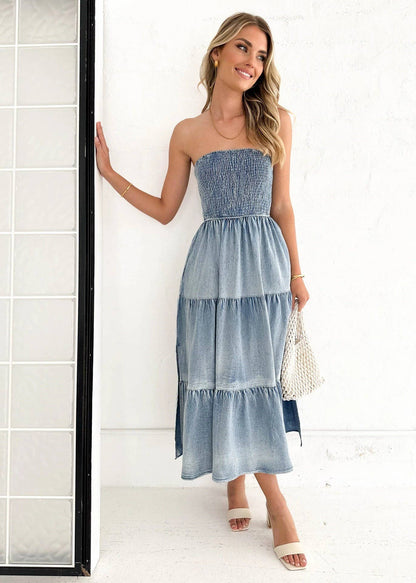 Off-Shoulder Jean Dress:L