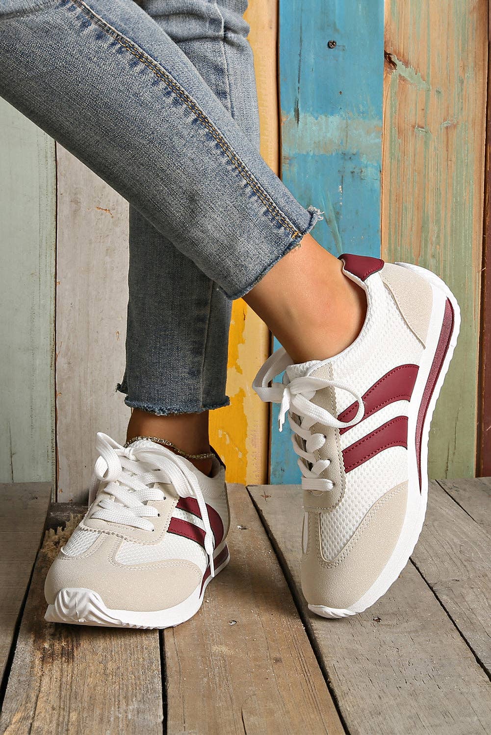 Block Patchwork Breathable Lace-up Sneakers: White / / (US 6)37
