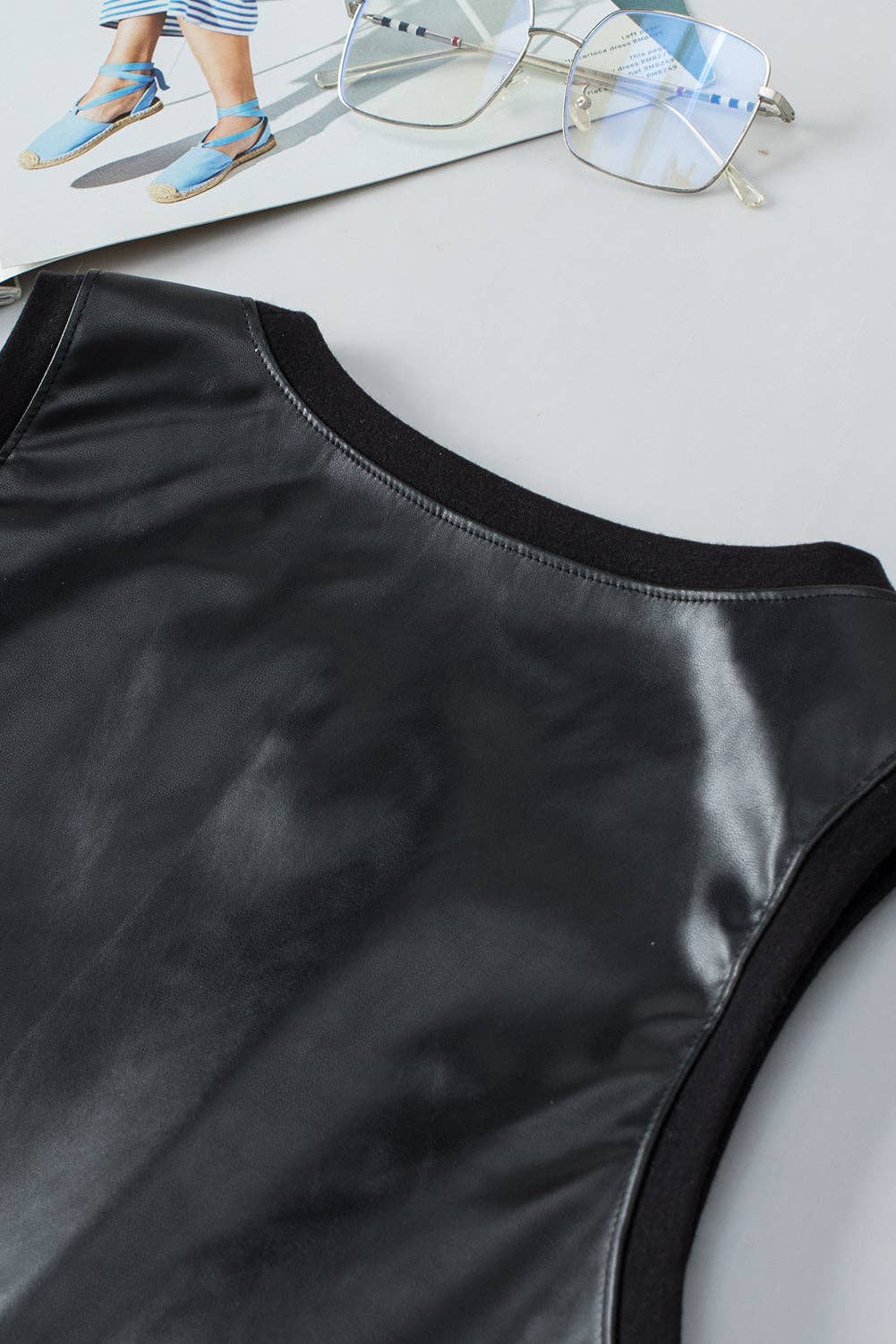 Black Faux Leather Tank Top: Black  L