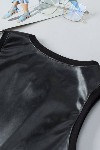 Black Faux Leather Tank Top: Black  L