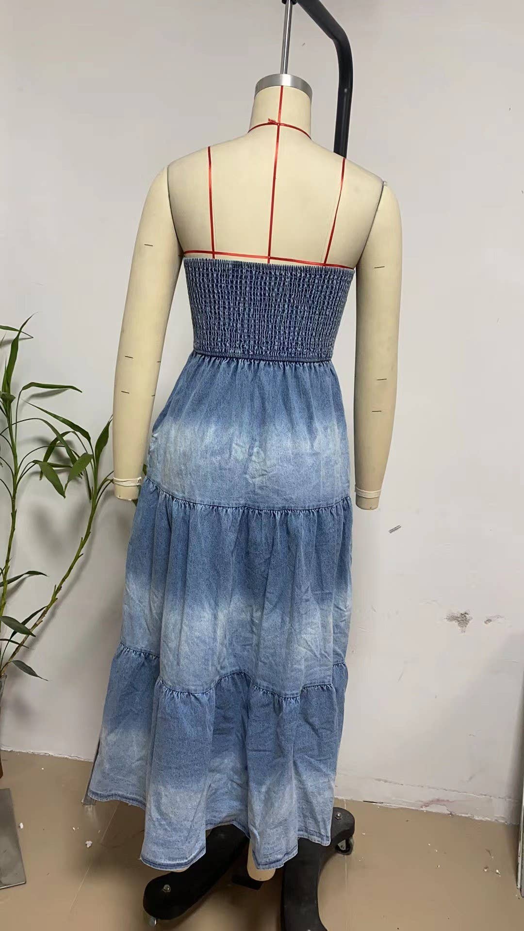 Off-Shoulder Jean Dress:L