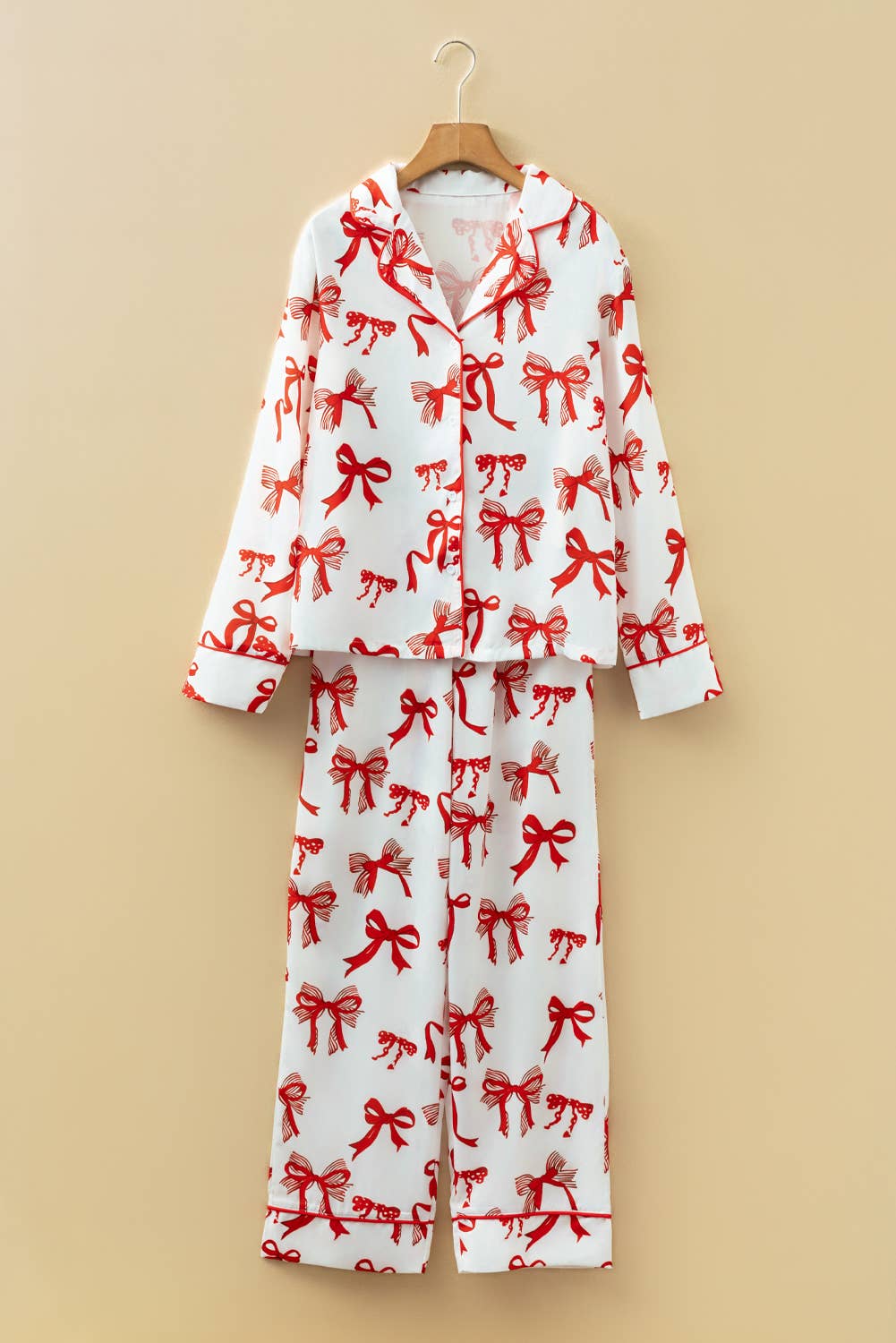 Christmas Bow Pajama Set: Red / XL