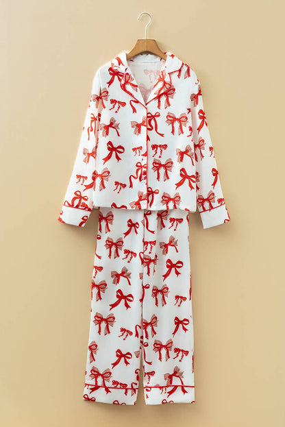 Christmas Bow Pajama Set: Red / XL